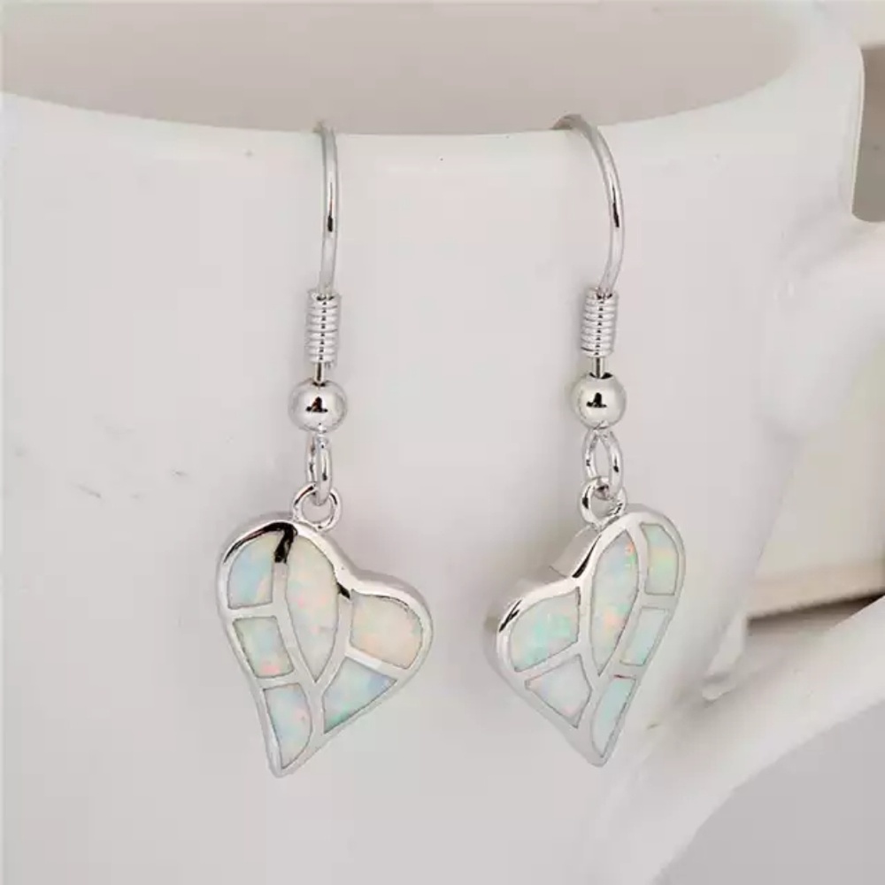 New Womens Sterling Silver Opal Fish Hook Earrings